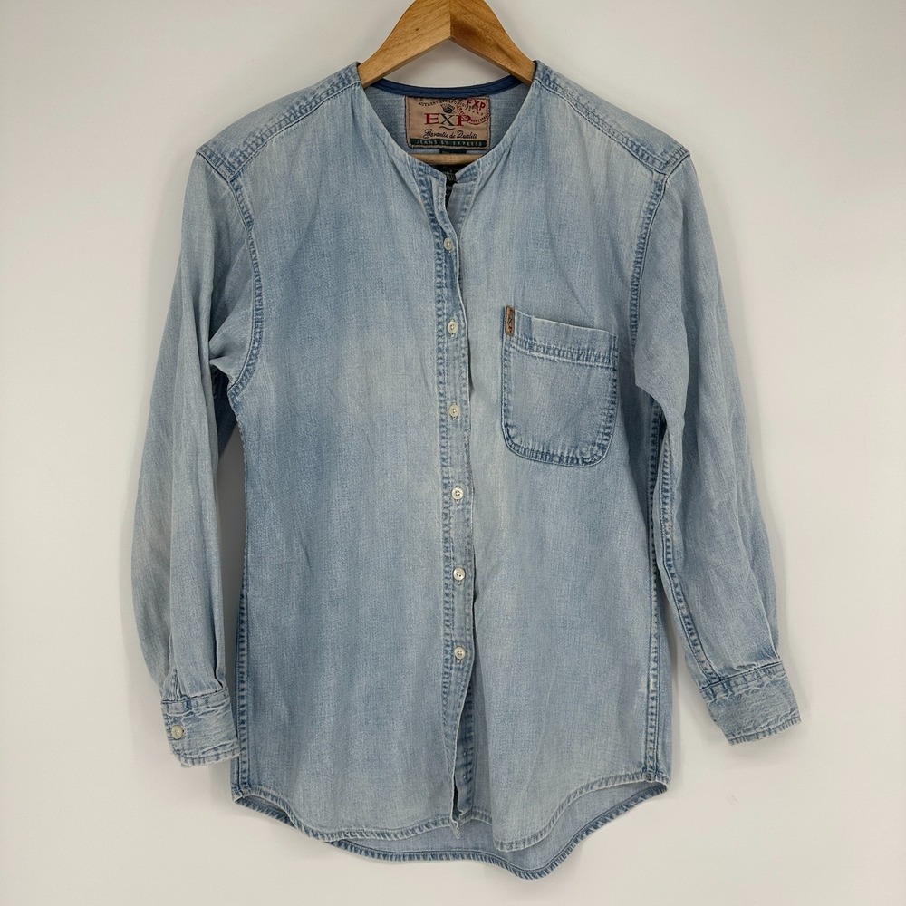 Vintage EXP Express Jeans Womens Long Sleeve light wash Small Shirt